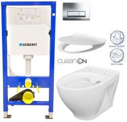 GEBERIT DuofixBasic s chrómovým tlačidlom DELTA51 + WC CERSANIT CLEANON MODUO + SEDADLO (458.103.00.1 51CR MO1)