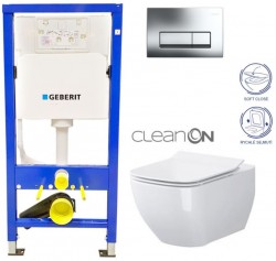 GEBERIT DuofixBasic s chromovým tlačítkem DELTA51 + WC CERSANIT VIRGO CLEANON + SEDÁTKO (458.103.00.1 ME1)