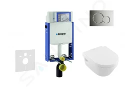 GEBERIT - Kombifix Modul na závesné WC s tlačidlom Sigma01, lesklý chróm + Villeroy Boch - WC a dosky, DirectFlush, SoftClose, CeramicPlus (110.302.00.5 NB2)