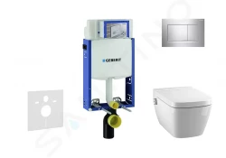 GEBERIT - Kombifix Modul na závesné WC s tlačidlom Sigma30, lesklý chróm/chróm mat + Tece One - sprchovacia toaleta a doska, Rimless, SoftClose (110.302.00.5 NT6)