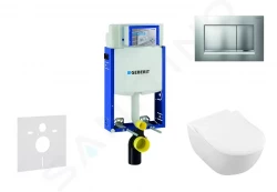 GEBERIT - Kombifix Modul na závesné WC s tlačidlom Sigma30, matný chróm/chróm + Villeroy Boch - WC a doska, DirectFlush, SoftClose, CeramicPlus (110.302.00.5 NI7)