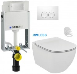 GEBERIT KOMBIFIXBasic vr. bieleho  tlačidla DELTA 21 + WC Ideal Standard Tesi se sedlem RIMLESS (110.100.00.1 21BI TE2)