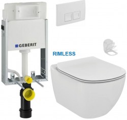 GEBERIT KOMBIFIXBasic vr. bieleho  tlačidla DELTA 50 + WC Ideal Standard Tesi se sedlem RIMLESS (110.100.00.1 50BI TE2)