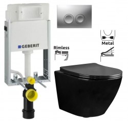 GEBERIT KOMBIFIXBasic vr. matného tlačidla DELTA 25 + WC REA CARLO MINI RIMFLESS ČERNÁ  + SEDADLO (110.100.00.1 21MA CL1)