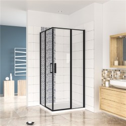 H K - Štvorcový sprchovací kút BLACK SAFIR R22, 120x120, s dvomi jednokrídlovými dverami s pevnou stenou, rohový vstup (SE-BLACKSAFIRR22)