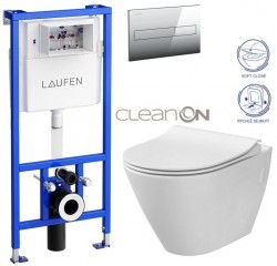 LAUFEN Rámový podomietkový modul CW1 SET s chrómovým tlačidlom + WC CERSANIT CLEANON CITY (H8946600000001CR CI1)