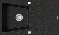 MEXEN - Cesar granitový drez 1-misa drez s odkvapkávač 775x470 mm, čierna / kovové zlato (6514771010-75)