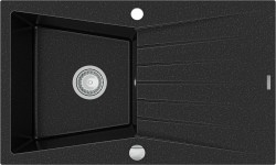 MEXEN - Cesar granitový drez 1 s odkvapkávačom 775x470 mm, čierna / strieborná metalíza (6514771010-73)