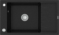 MEXEN - Elias granitový drez 1 misa drez s vypúšťaním krátky Board 795x480 mm, čierna / kovové striebro (6511791005-73)