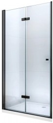 MEXEN - LIMA skladacie dvere 80x190 cm 6mm, čierne, transparent so stenovým profilom (856-080-000-70-00)