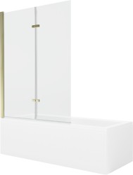 MEXEN/S - Cubik obdĺžniková vaňa 160 x 70 cm s panelom + vaňová zástena 120 cm, transparent, zlatá (550316070X9212025000)
