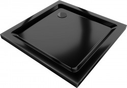 MEXEN/S - Flat sprchová vanička štvorcová slim 80 x 80, černá + čierny sifón (40708080B)
