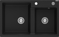 MEXEN - Tomas granitový drez 2-bowl 800x500 mm, čierna, sifón chróm (6516802000-77)