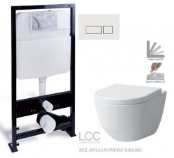 PRIM predstenový inštalačný systém s bielym tlačidlom 20/0042 + WC LAUFEN PRO LCC RIMLESS + SEDADLO (PRIM_20/0026 42 LP2)