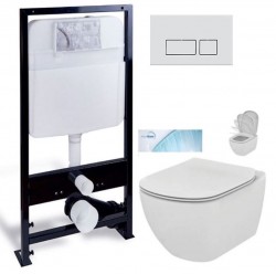 PRIM predstenový inštalačný systém s chrómovým mat tlačidlom 20/0040 + WC Ideal Standard Tesi so sedadlom SoftClose, AquaBlade (PRIM_20/0026 40 TE1)