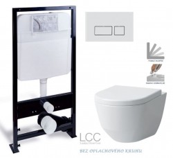 PRIM predstenový inštalačný systém s chrómovým mat tlačidlom 20/0040 + WC LAUFEN PRO LCC RIMLESS  + SEDADLO (PRIM_20/0026 40 LP2)