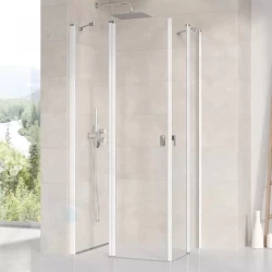 RAVAK - Chrome Rohový sprchovací kút štvordielny CRV2-100, 980 mm – 1000 mm – farba biela, sklo transparent (1QVA0100Z1)