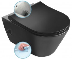 SAPHO - AVVA CLEANWASH závesná WC misa, Rimless, integrovaná batéria a bidetová spŕška 35,5x53cm, čierna matná (100315-110)
