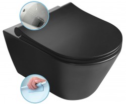 SAPHO - AVVA CLEANWASH závesná WC misa s bidet. spŕškou, Rimless, 35,5x53cm, čierna matná (100312-110)