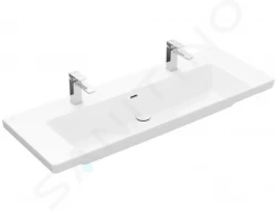 VILLEROY & BOCH - Subway 3.0 Dvojumývadlo 1300x475 mm, s prepadom, otvory na batérie, CeramicPlus, Stone White (4A70D4RW)